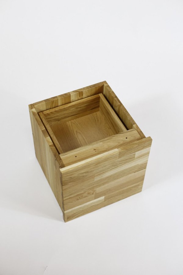 NOCNOI Puzzle Schubladeneinsatz, m. 2 Schubladen, mit Push-Open-Funktion - Eiche massiv geölt (H: 33,8cm x33,8cm x 33,8cm)