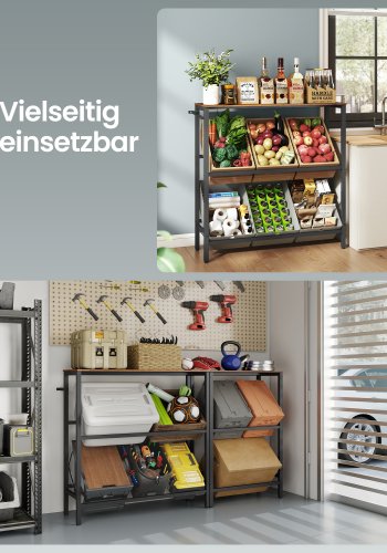 SONGMICS Drikkekassestativ 2-lags opbevaringsstativ med 6 kasser, hvert niveau, 150 kg st�l drikkekassestativ, k�kken, stue, garage, vintage, brun bl�k, sort BSC363K01