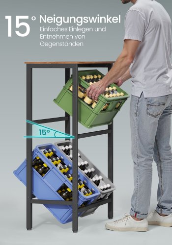SONGMICS Drikkekassestativ med 2 etasjer, 4 kasser, hvert niv�, laster 150 kg, st�l, drikkekassestativ, kj�kken, stue, garasje, vintage, brun, blekk, svart BSC373K01