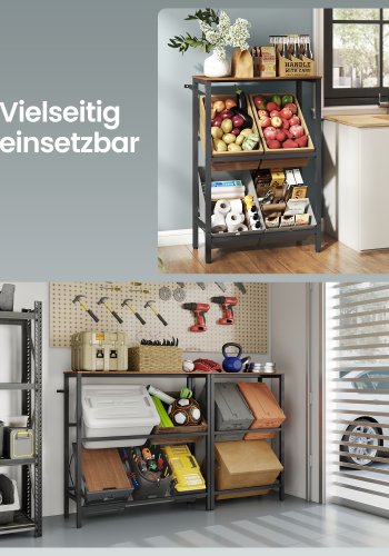 SONGMICS Drikkekassestativ 2-lags 4 kasser Opbevaringsstativ Hvert niveau Belaster 150 kg St�l Drikkekassestativ K�kken Stue Garage Vintage Brun Bl�k Sort BSC373K01