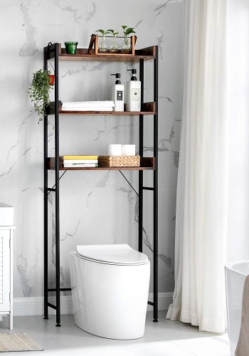 VASAGLE toaletthylle, m. 3 hyller - rustikk brun sponplate og sort stl