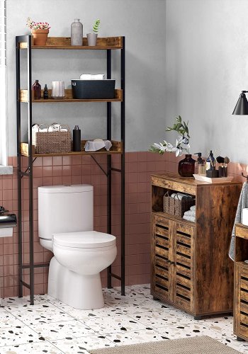 VASAGLE toaletthylle, m. 3 hyller - rustikk brun sponplate og sort stl