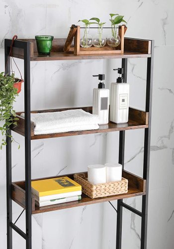 VASAGLE toaletthylle, m. 3 hyller - rustikk brun sponplate og sort stl