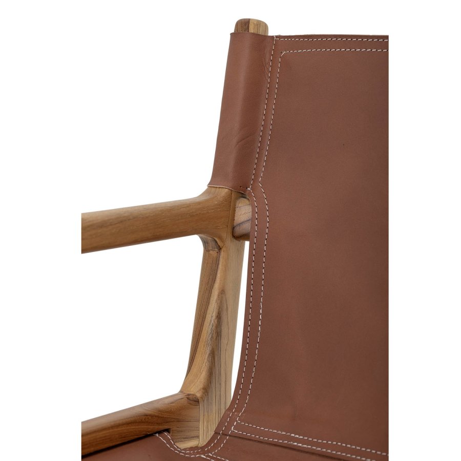 BLOOMINGVILLE Ollie Loungesessel mit Armlehnen – natürliches Teakholz und braunes Leder