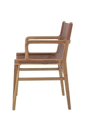 BLOOMINGVILLE Ollie Loungesessel mit Armlehnen – natürliches Teakholz und braunes Leder