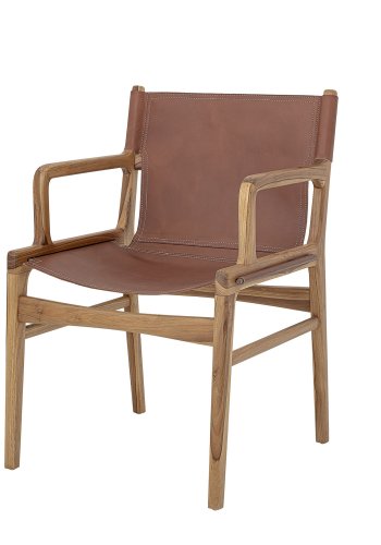 BLOOMINGVILLE Ollie Loungesessel mit Armlehnen – natürliches Teakholz und braunes Leder