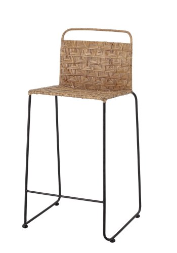 BLOOMINGVILLE Gunnel Barhocker, mit Rückenlehne und Fußstütze – natürliches Rattan und schwarzes Eisen