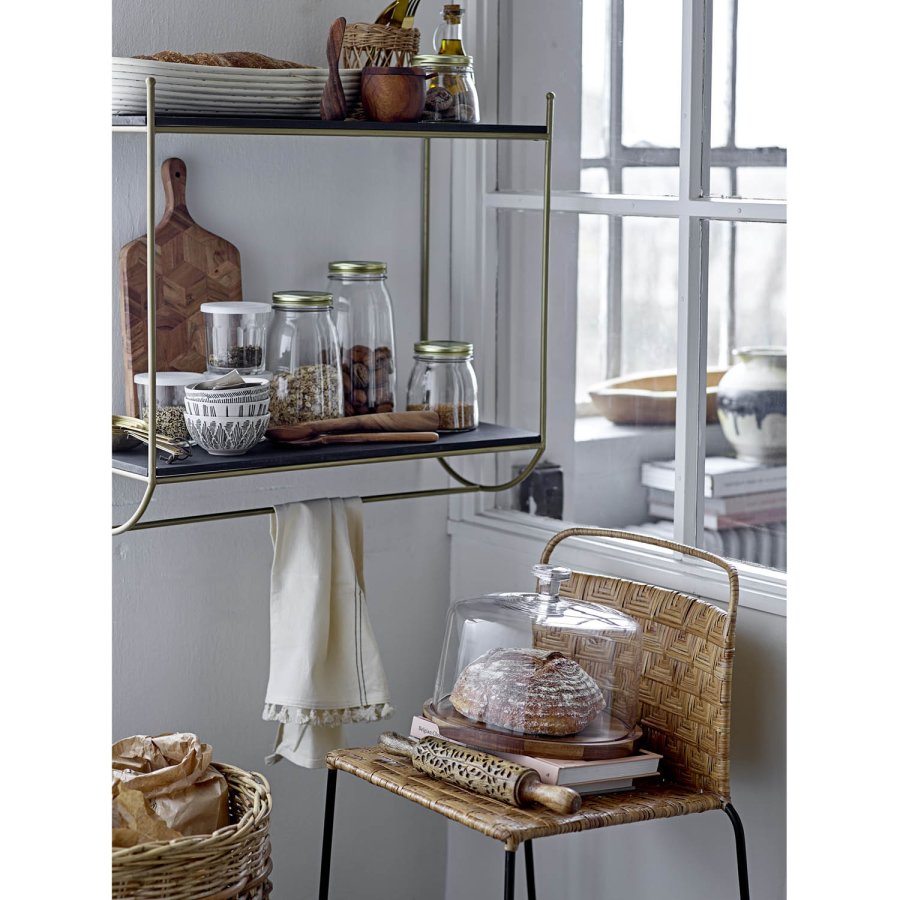 BLOOMINGVILLE Gunnel Barhocker, mit Rückenlehne und Fußstütze – natürliches Rattan und schwarzes Eisen