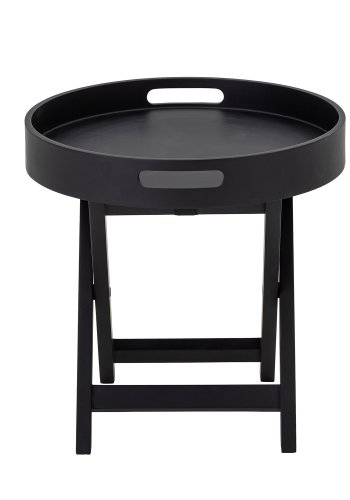 BLOOMINGVILLE Freya sidebord, sammenleggbart, med avtagbart brett, rundt - svart gummitre ( 40)