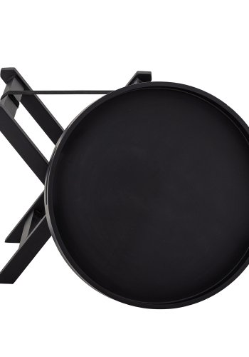 BLOOMINGVILLE Freya sidebord, sammenleggbart, med avtagbart brett, rundt - svart gummitre ( 40)