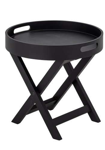 BLOOMINGVILLE Freya sidebord, sammenleggbart, med avtagbart brett, rundt - svart gummitre ( 40)