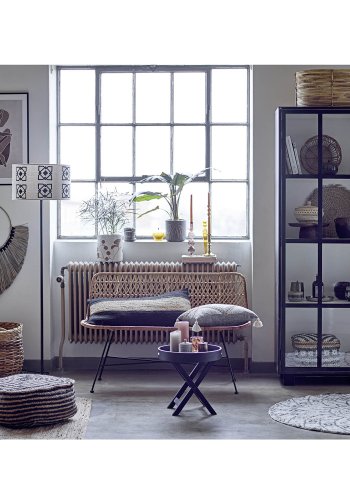 BLOOMINGVILLE Freya sidebord, sammenleggbart, med avtagbart brett, rundt - svart gummitre ( 40)