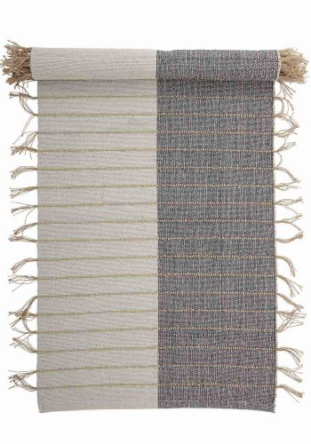 BLOOMINGVILLE Aciano Teppich, rechteckig – natur/grau gewebte Baumwolle mit gelben Details (250x80)