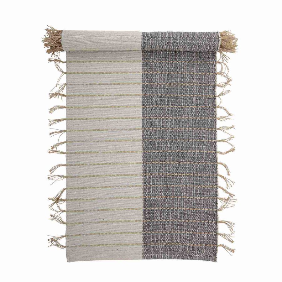 BLOOMINGVILLE Aciano Teppich, rechteckig – natur/grau gewebte Baumwolle mit gelben Details (250x80)