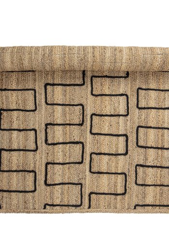 BLOOMINGVILLE Dell-teppe, rektangulrt - flettet naturlig jute med svarte detaljer (180x120)
