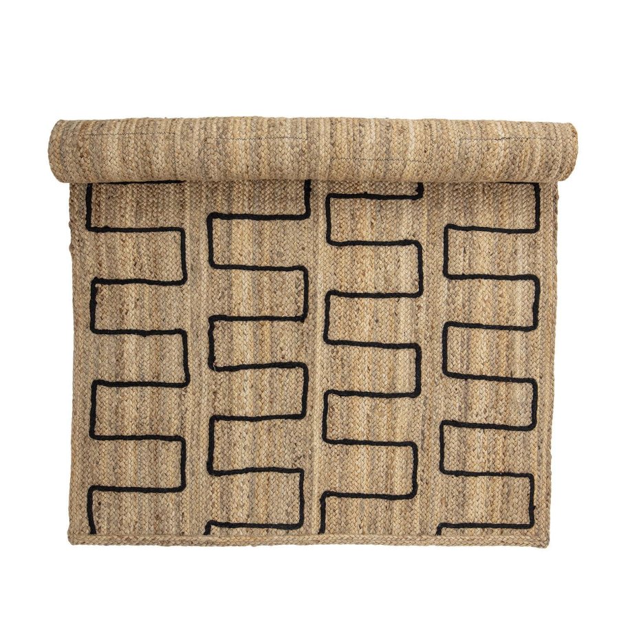 BLOOMINGVILLE Dell-teppe, rektangulrt - flettet naturlig jute med svarte detaljer (180x120)