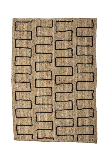 BLOOMINGVILLE Dell-teppe, rektangulrt - flettet naturlig jute med svarte detaljer (180x120)