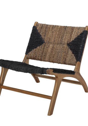 CREATIVE COLLECTION Grant Loungesessel – braun/schwarze Bananenblätter und braunes Teakholz