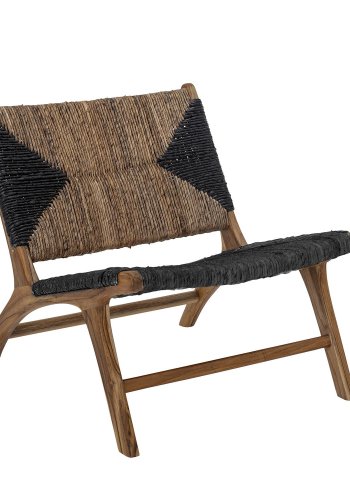 CREATIVE COLLECTION Grant Loungesessel – braun/schwarze Bananenblätter und braunes Teakholz