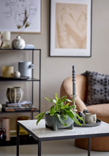 BLOOMINGVILLE Niah sofabord, firkantet - hvit stein/keramikkmosaikk med svart jernramme (60x60)