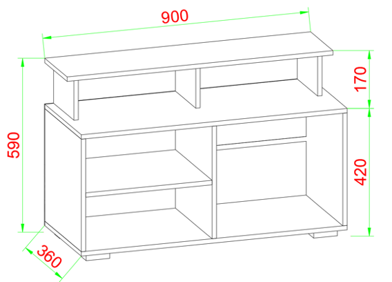 VCM NORDIC Balanisa TV-Tisch, m. 5 offenen Fächern - schwarzes Holz (90x36)