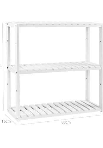 SONGMICS BCB13W Bambushylde, H�jdejusterbar, 3-lags hylde, 60 x 15 x 54 cm, Til Badev�relse, V�g, K�kken, B�ger, Hvid