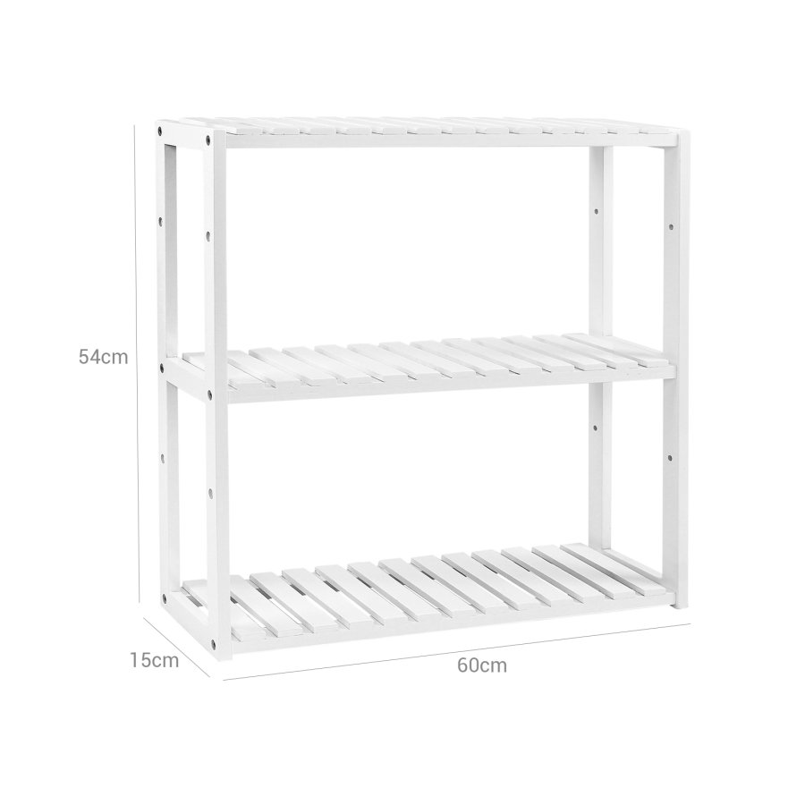 SONGMICS BCB13W Bambushylde, H�jdejusterbar, 3-lags hylde, 60 x 15 x 54 cm, Til Badev�relse, V�g, K�kken, B�ger, Hvid