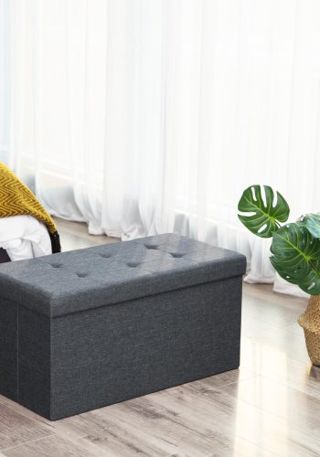 SONGMICS puff, rektangulr, sammenleggbar, med oppbevaringsplass - mrkegr lin (76x38)