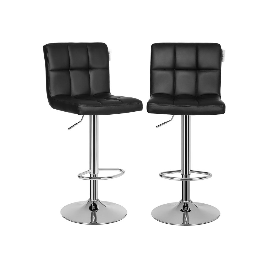 SONGMICS LJB64B barstol, m. rygl�n, fodst�tte, h�jdejusterbar, 360� drejbar - sort kunstl�der og forkromet st�l (s�t med 2)