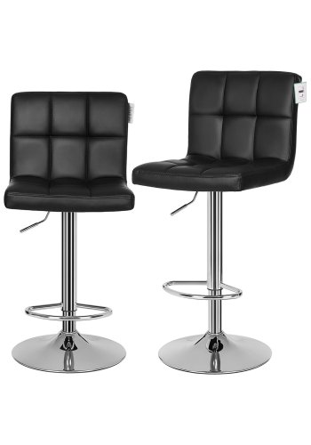 SONGMICS LJB64B barstol, m. rygl�n, fodst�tte, h�jdejusterbar, 360� drejbar - sort kunstl�der og forkromet st�l (s�t med 2)