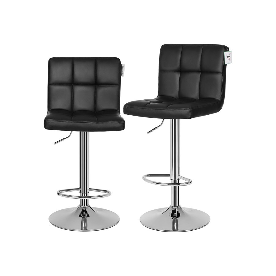 SONGMICS LJB64B barstol, m. rygl�n, fodst�tte, h�jdejusterbar, 360� drejbar - sort kunstl�der og forkromet st�l (s�t med 2)