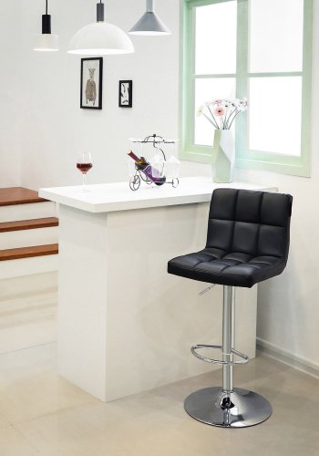 SONGMICS LJB64B barstol, m. rygl�n, fodst�tte, h�jdejusterbar, 360� drejbar - sort kunstl�der og forkromet st�l (s�t med 2)