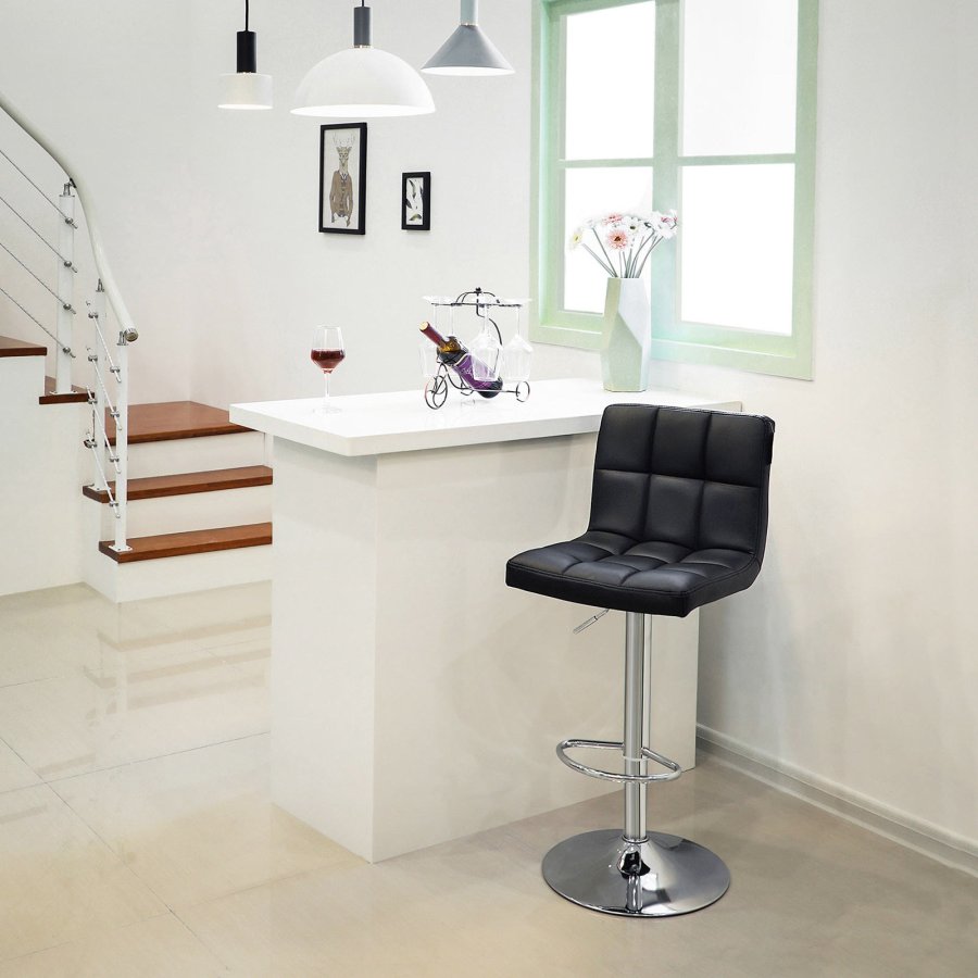 SONGMICS LJB64B barstol, m. rygl�n, fodst�tte, h�jdejusterbar, 360� drejbar - sort kunstl�der og forkromet st�l (s�t med 2)