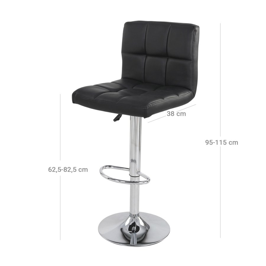 SONGMICS LJB64B barstol, m. rygl�n, fodst�tte, h�jdejusterbar, 360� drejbar - sort kunstl�der og forkromet st�l (s�t med 2)