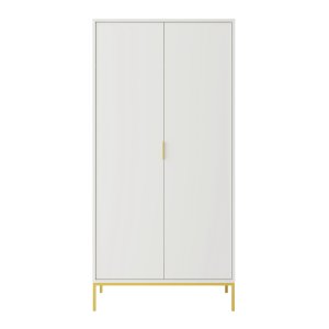 KOCOT Austin garderobeskab, m. 2 lger, 1 hylde, 1 bjlestang - hvid laminat og guld stl