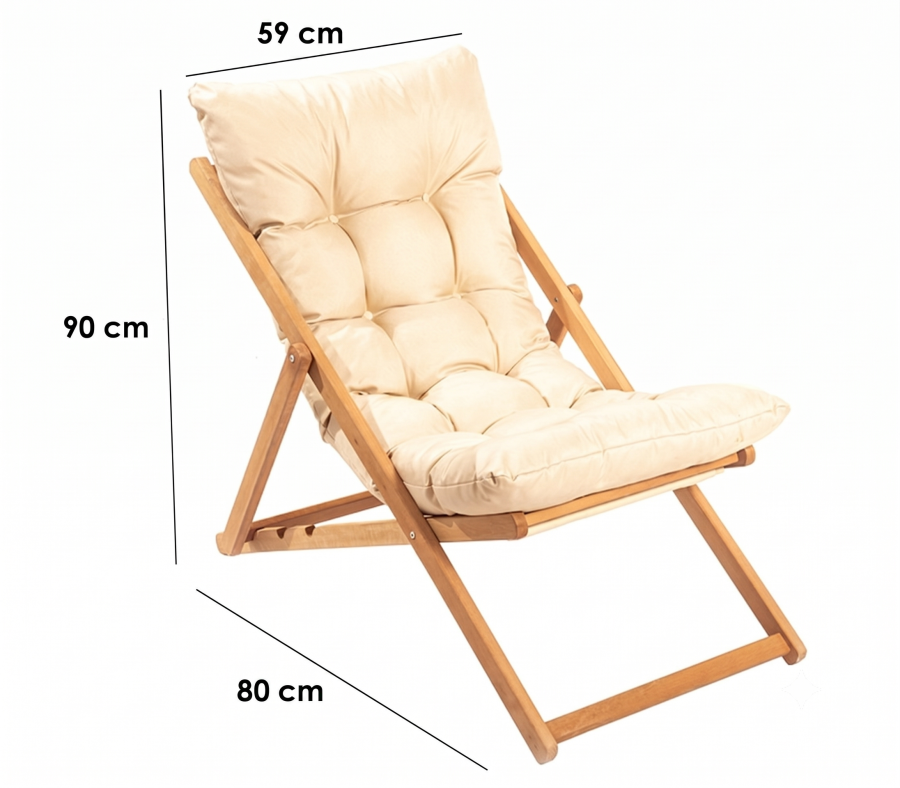NORDV�RK My006 Gartenstuhl, mit cremefarbenem Kissen, verstellbarer R�ckenlehne � Buche natur