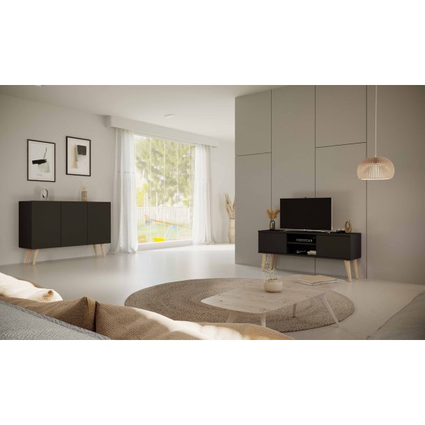 RTV Toronto TV-bord, m. 2 lger og 1 hylde - 120x35cm