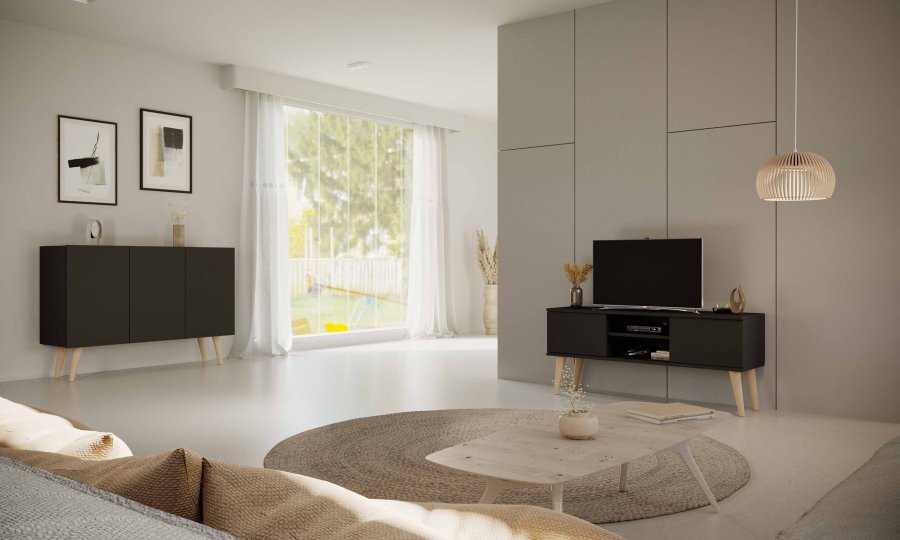 KOCOT RTV Toronto TV-bord, m. 2 drer og 1 hylle - svart bk (120x35)