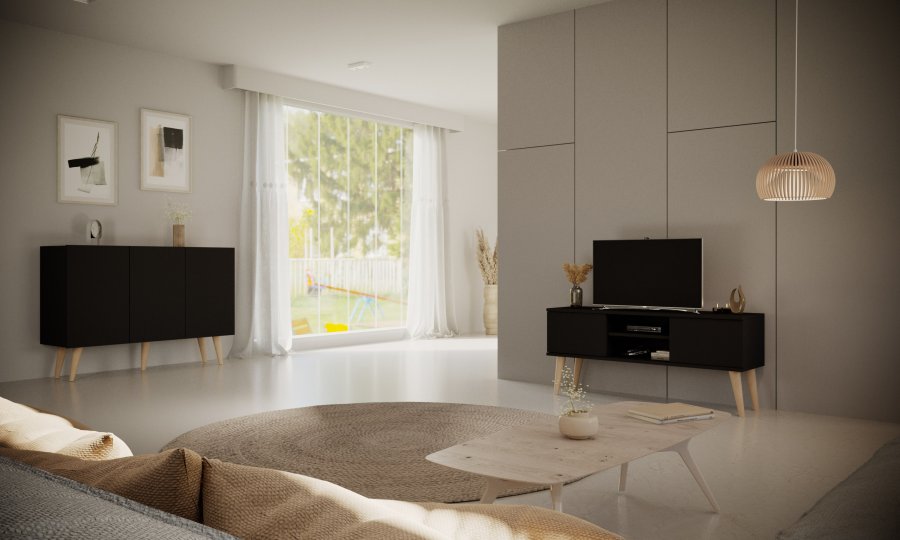 KOCOT Toronto kommode, m. 3 drer og 3 hyller - svart bketre