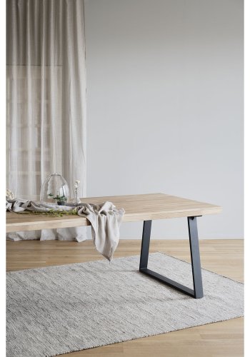 ROWICO Brooklyn rektangulr spisebord, m. udtrk - lakeret egetr m. U-ben i sort metal (220x95)