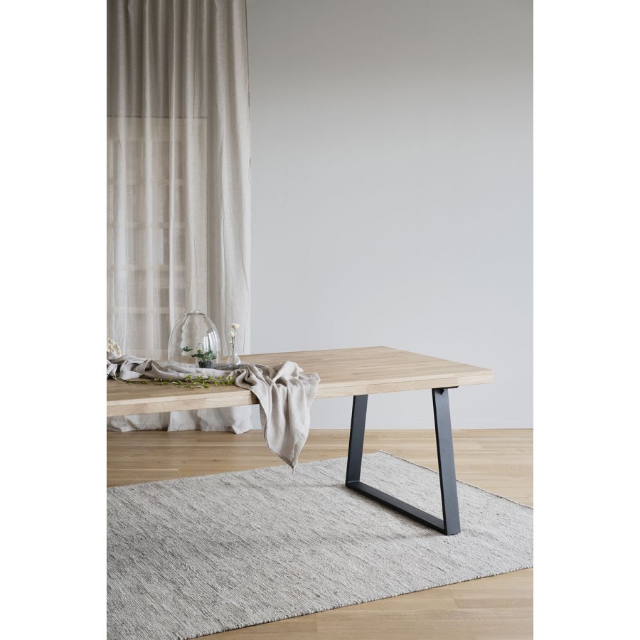 ROWICO Brooklyn rektangulr spisebord, m. udtrk - lakeret egetr m. U-ben i sort metal (220x95)