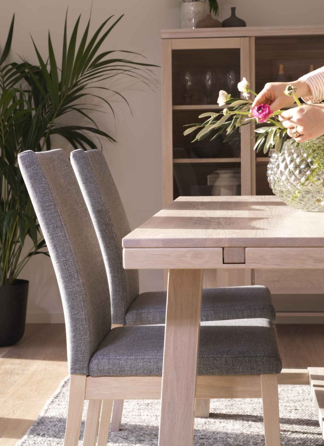 ROWICO Brooklyn spisebord - hvidpigmenteret eg m. udtrk (220x95)