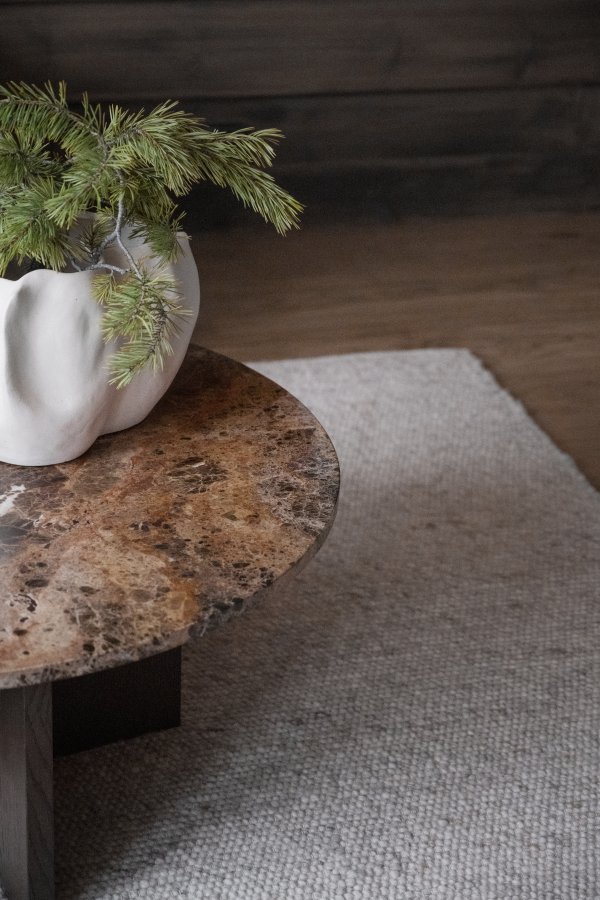 ROWICO Brooksville sofabord, rund - brun marmor og brun egefinér (90)