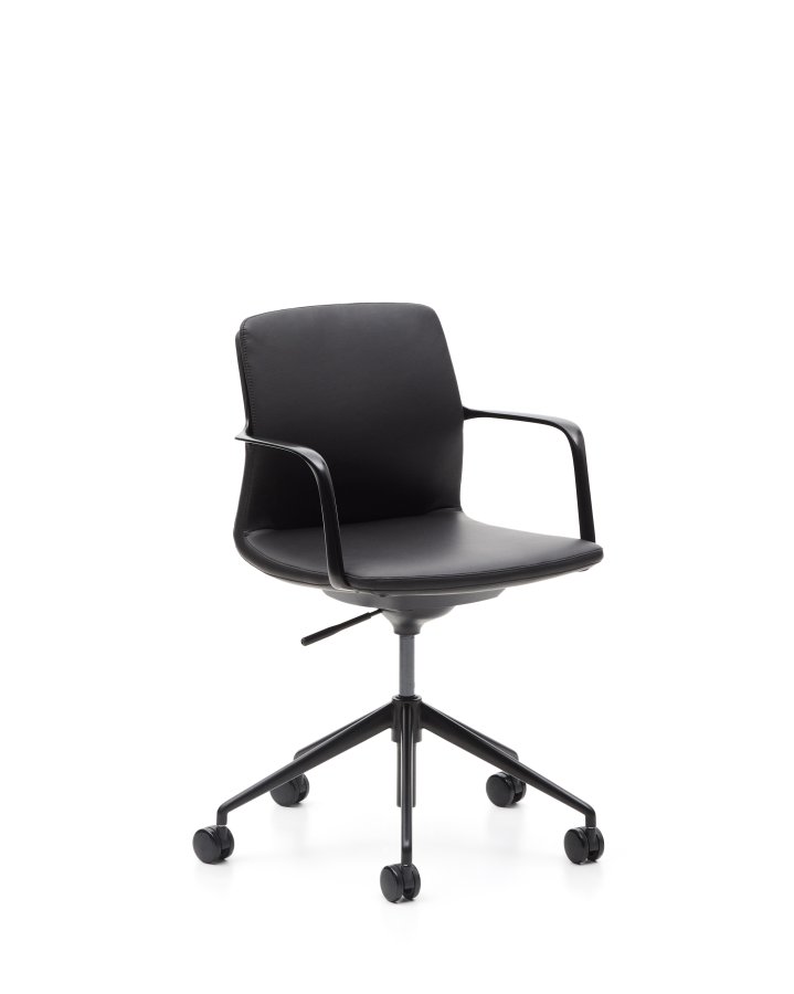 KAVE HOME Nerlan kontorstol, m. arml�n og hjul - sort kunstl�der og sort aluminium