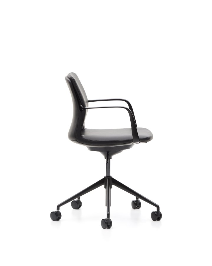 KAVE HOME Nerlan kontorstol, m. arml�n og hjul - sort kunstl�der og sort aluminium