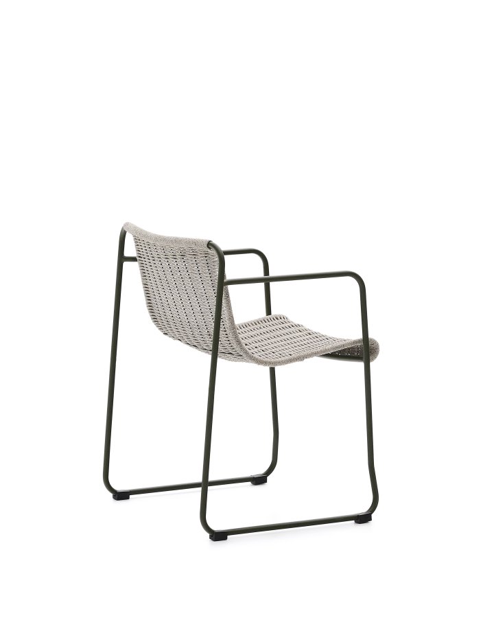 KAVE HOME Maurina stol i grnt galvanisert stl og ecru og gr tausnor