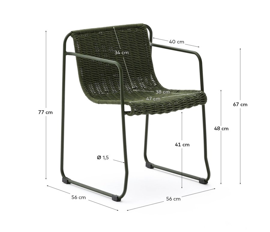 KAVE HOME Maurina stol i grnt galvanisert stl og grnn tausnor