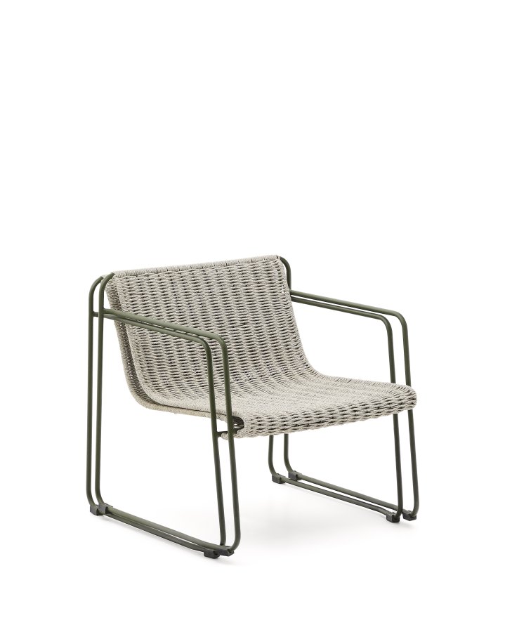 KAVE HOME Maurina lenestol i grnt galvanisert stl og ecru og gr tausnor