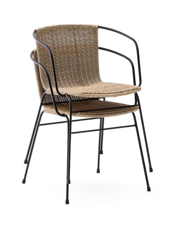 KAVE HOME Eltiera stabelbar stol i syntetisk rotting med svart st�lramme og armlener