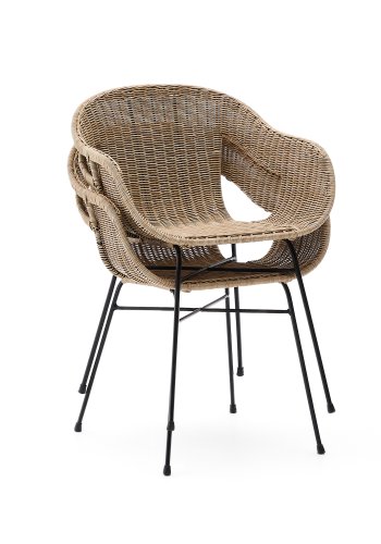 KAVE HOME Eltiera stabelbar stol i syntetisk rotting med svart stlkonstruksjon